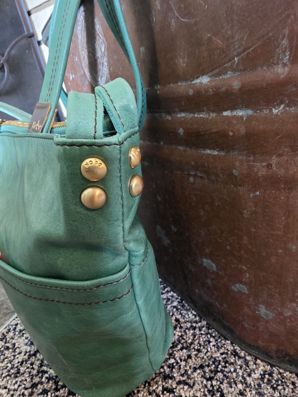 HOBO Green Leather Bucket Satchel Crossbody Bag Vintage Soft Leather Y2K - Picture 10 of 16